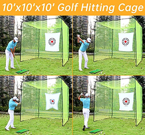 10x10 Golf Cage - Deluxe Golf Cage with Golf Target & Golf Hitting Mat