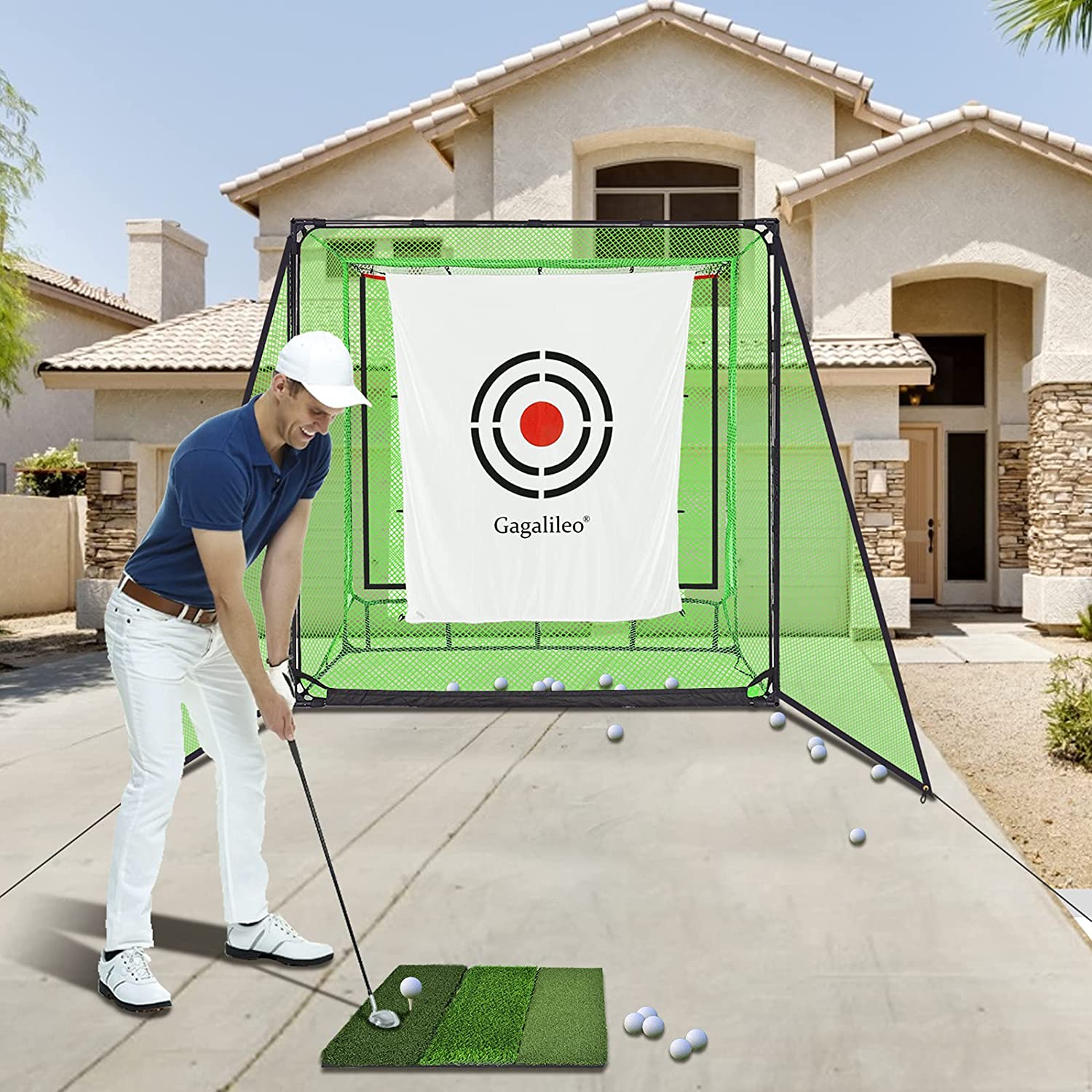 10x10 Golf Cage - Deluxe Golf Cage with Golf Target & Golf Hitting Mat