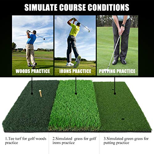 25 x 25 Golf Hitting Mat - 3-in-1 Foldable Turf Grass Mat with Balls & Tees