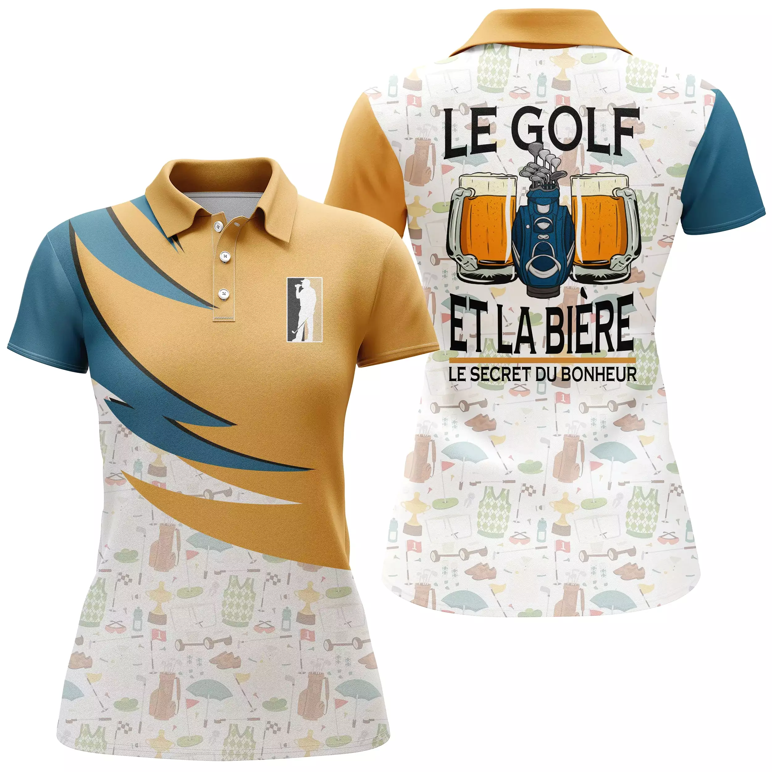 Chiptshirts - Polo De Golf, Cadeau Humour Pour Fans De Golf, Polo de Sport Homme et Femme, Golf et Bière - Le Secret du Bonheur 