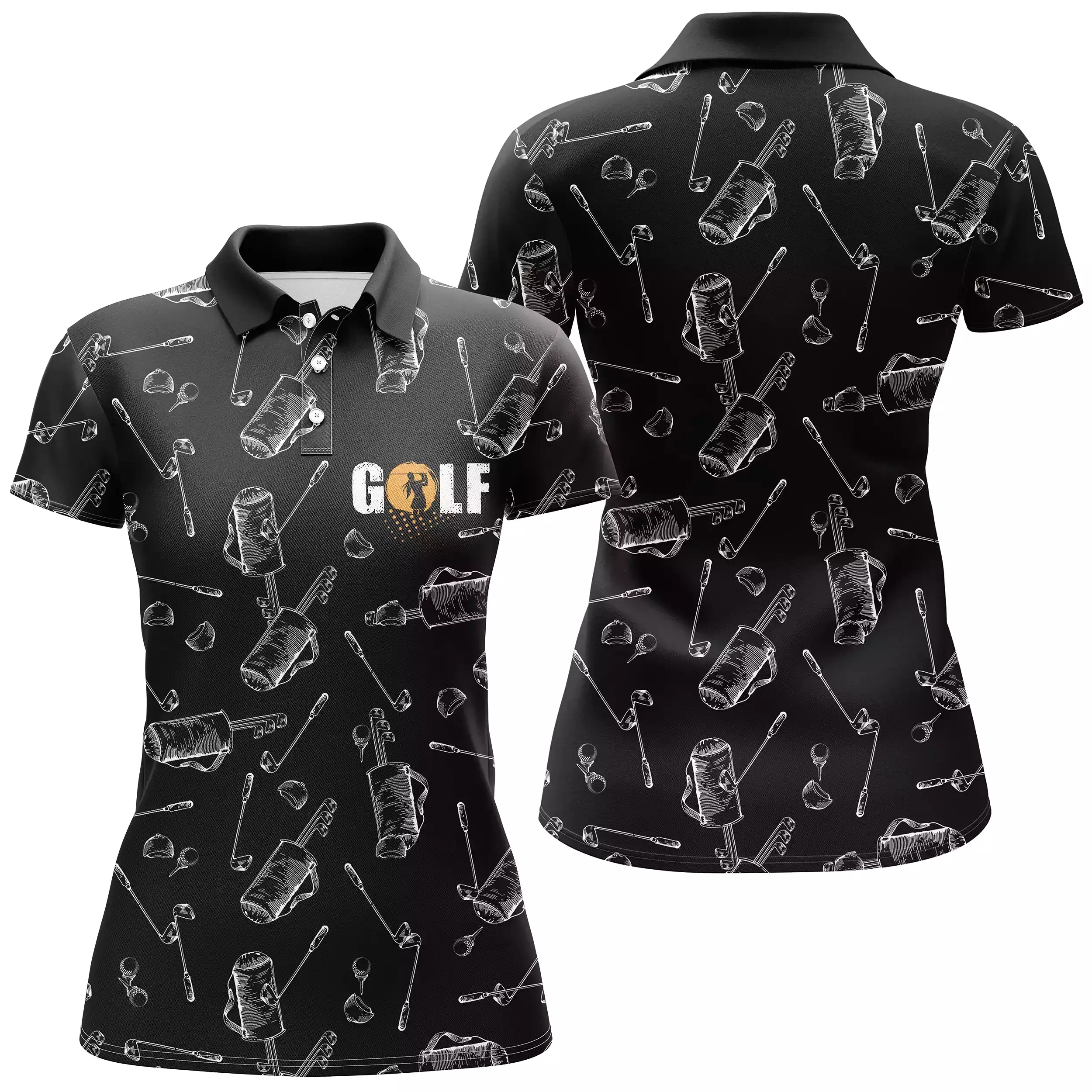 Chiptshirts Polo de Golf Noir, Polo de Sport Manches Longues Homme Femme, Cadeau Idéal Pour Golfeur, Sac de Golf, Club de Golf -