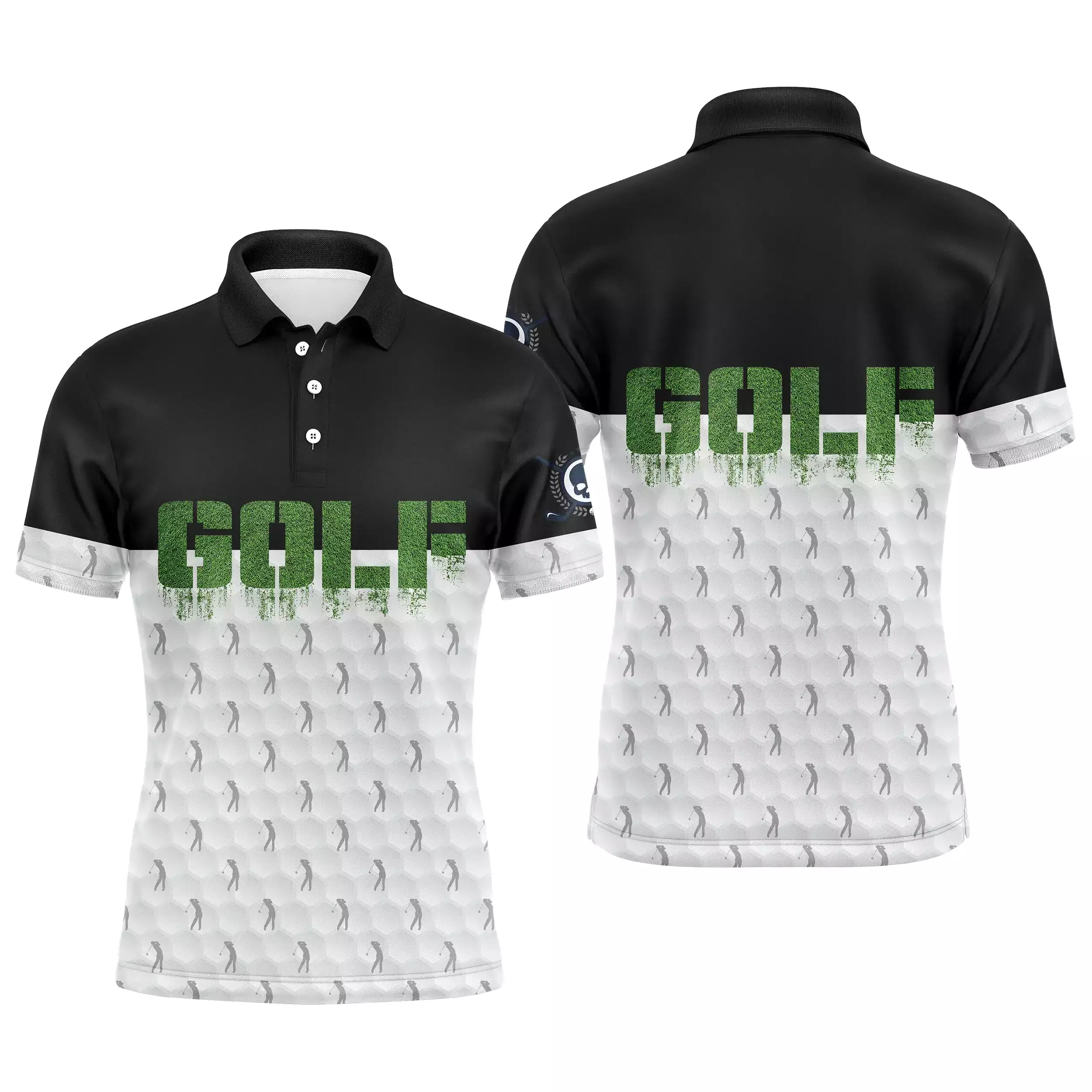 Chiptshirts Polo de Golf, Polo de Sport Manches Longues Homme Femme, Noir et Blanc, Motif Golfeur, Golfeuse, Golf - CT03062228