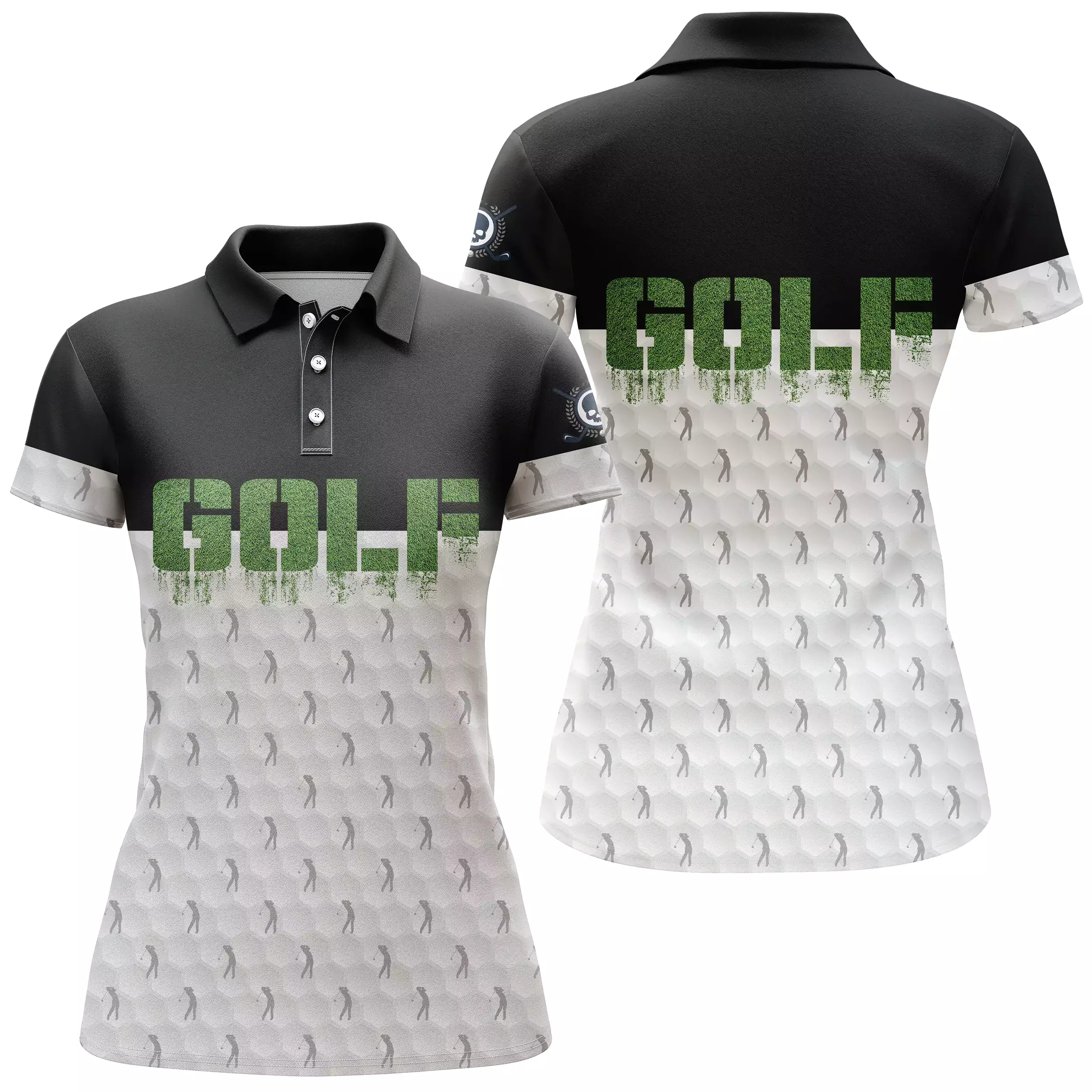 Chiptshirts Polo de Golf, Polo de Sport Manches Longues Homme Femme, Noir et Blanc, Motif Golfeur, Golfeuse, Golf - CT03062228