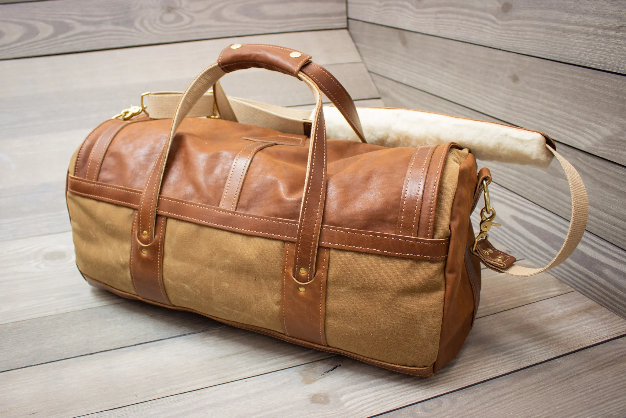 Custom Tour Duffel with Leather Flap and Ends