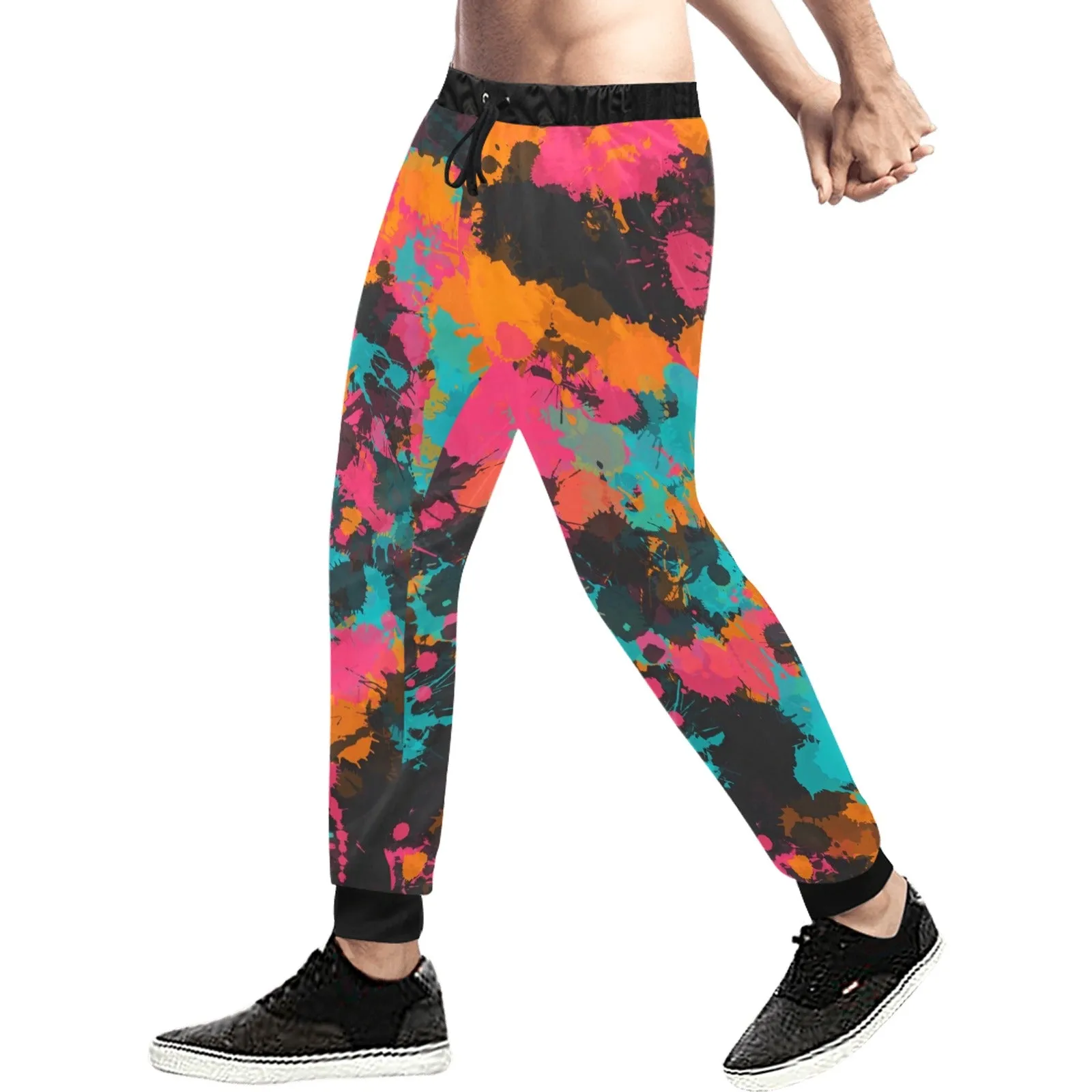 Fiesta Colors Paint Splatter All Over Print Light-Weight Men's Jogger Sweatpants (Non Fleece Lined)