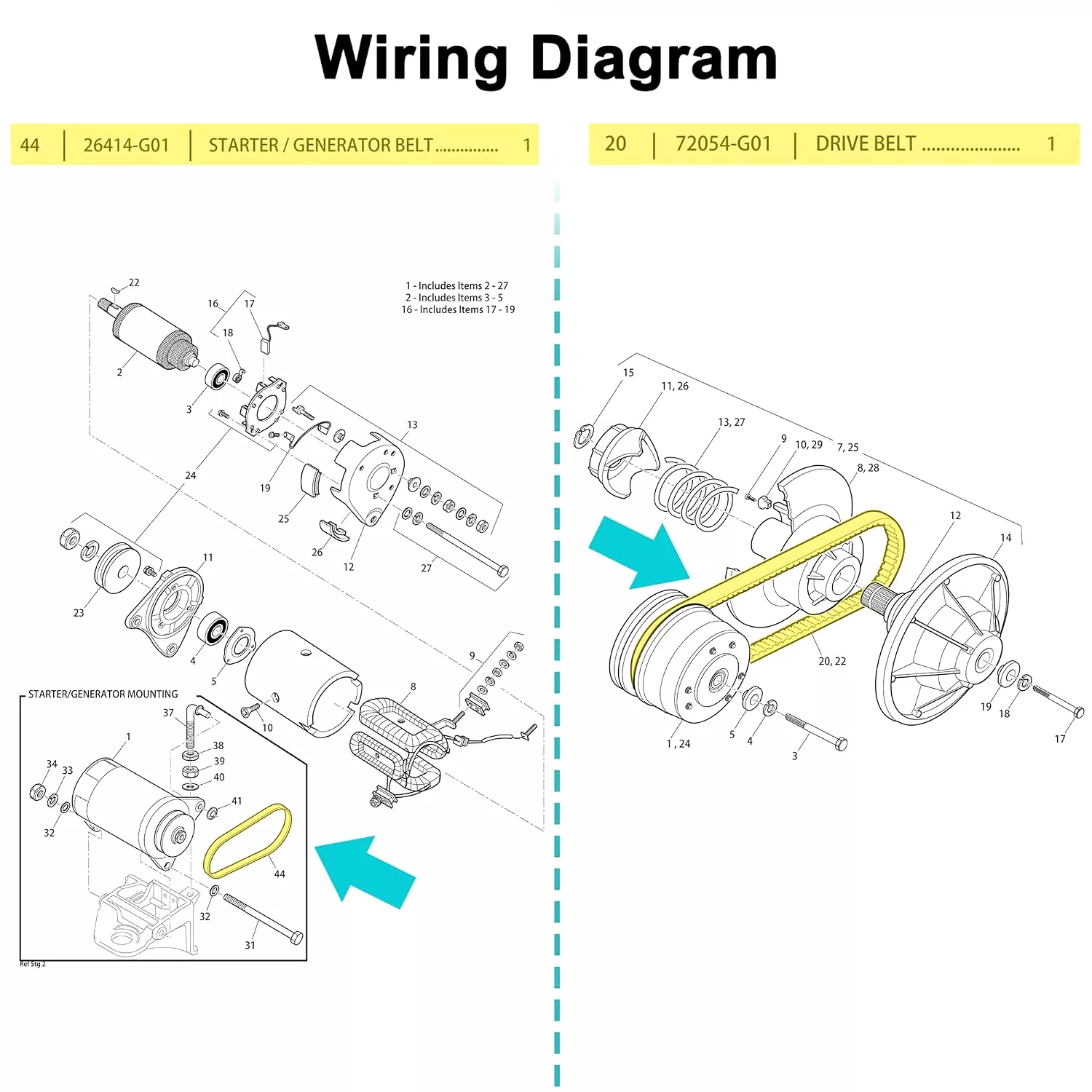 Golf Cart Drive Belt & Starter Generator Belt for EZGO TXT/Medalist/Workhorse - 10L0L