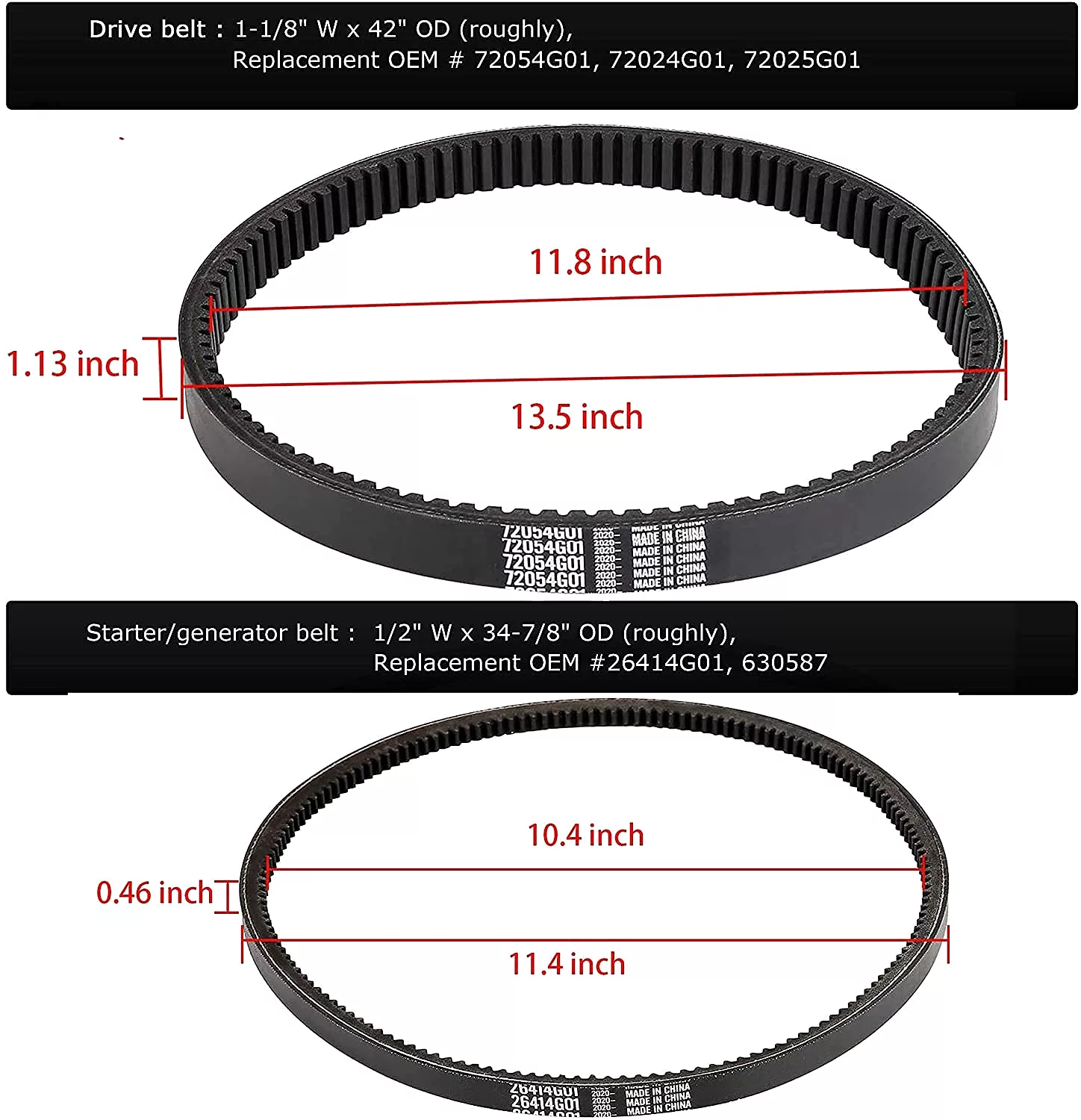 Golf Cart Drive Belt & Starter Generator Belt for EZGO TXT/Medalist/Workhorse - 10L0L