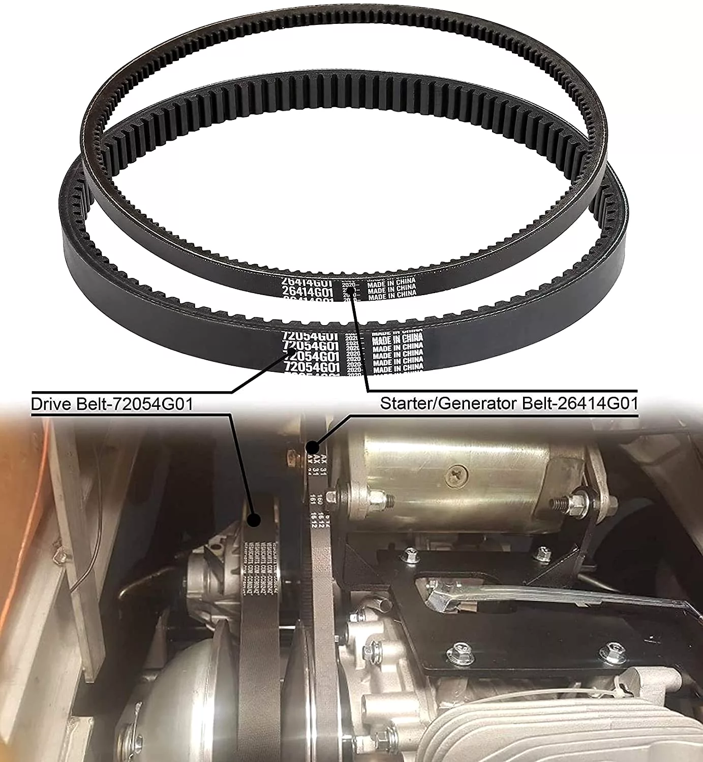 Golf Cart Drive Belt & Starter Generator Belt for EZGO TXT/Medalist/Workhorse - 10L0L