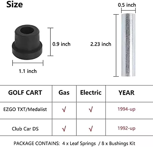 Golf Cart Rear Leaf Spring Bushings & Sleeves Kit for EZGO & Club Car - 10L0L