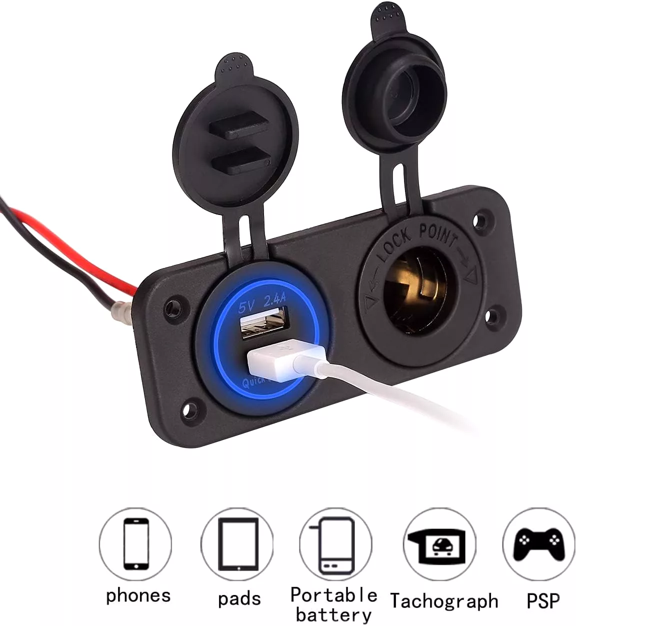 Golf Cart USB Charger 12V Outlet Also Suitable for RVs, Cars, Trucks - 10L0L