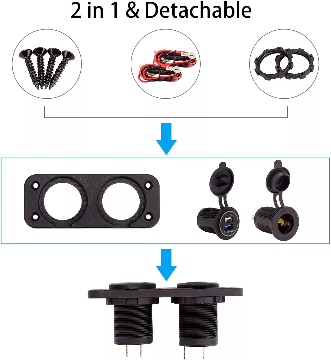 Golf Cart USB Charger 12V Outlet Also Suitable for RVs, Cars, Trucks - 10L0L