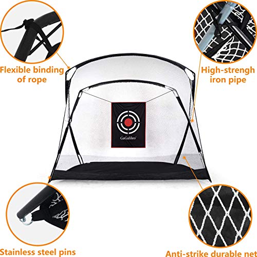 Golf Hitting Net Deluxe Bundle - 9.3 Foot Wide Net & Tri Turf Golf Mat 