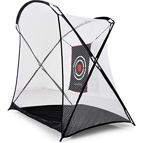 Golf Hitting Net Deluxe Bundle - 9.3 Foot Wide Net & Tri Turf Golf Mat 