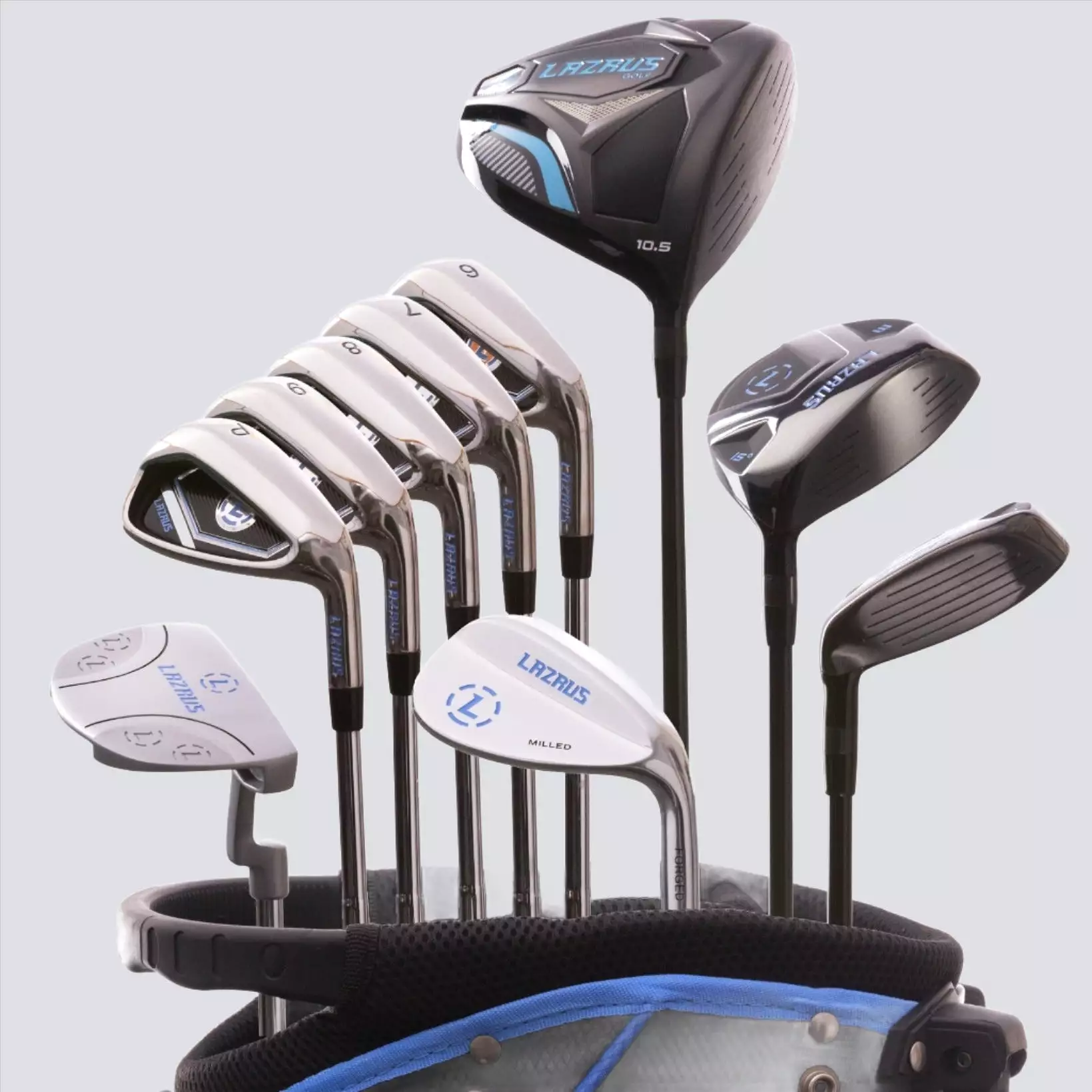 Lazrus Golf 11 pc Set - Driver, 3W, 4H, 6-PW Irons, 56° Wedge, Putter & Bag