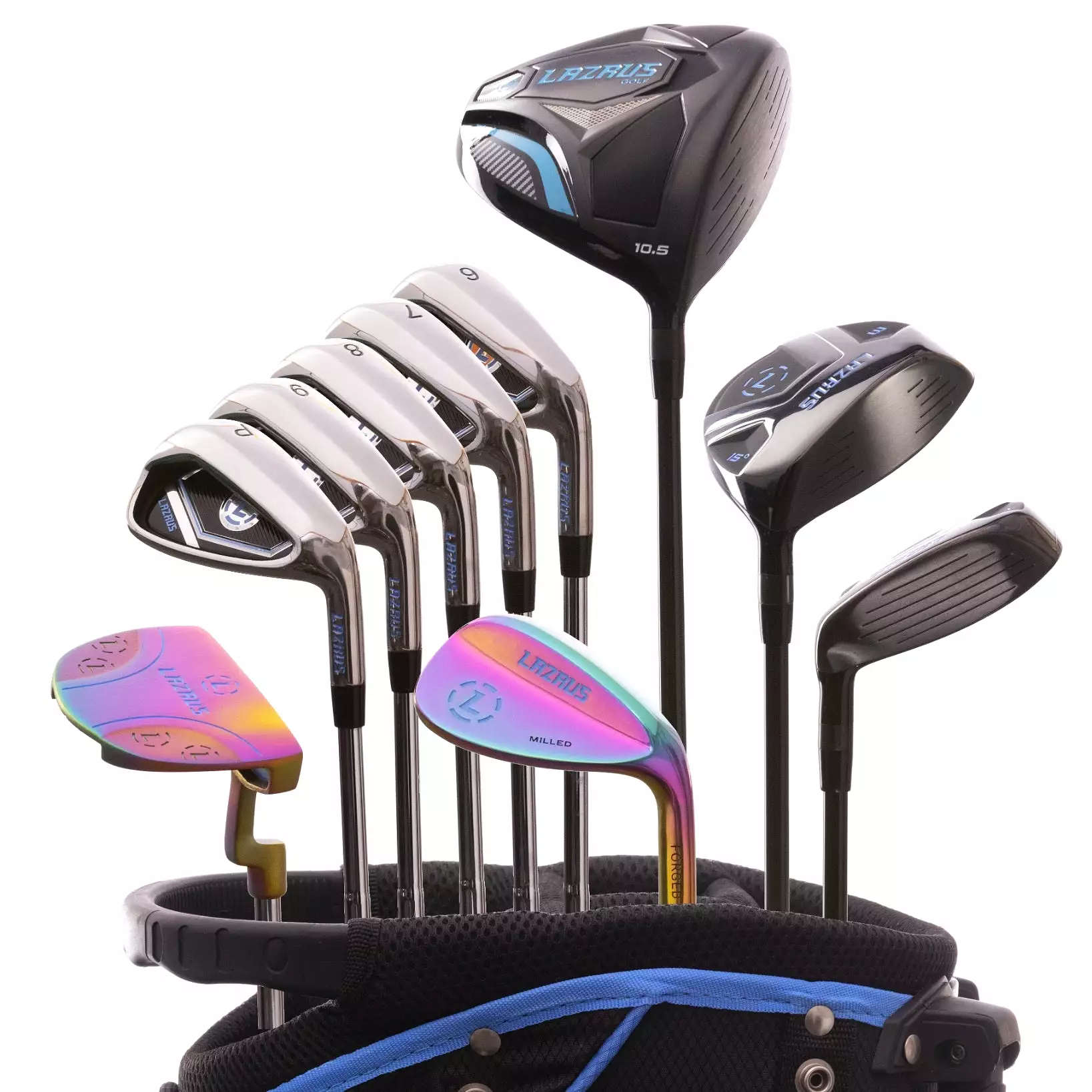 Lazrus Golf 11 pc Set - Driver, 3W, 4H, 6-PW Irons, 56° Wedge, Putter & Bag