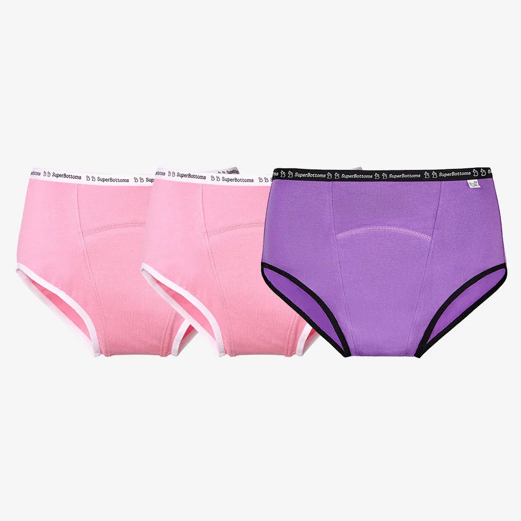 MaxAbsorb Period Underwear Pack of 3 - (1 Lilac and 2 Pink)