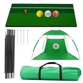 New 10 Foot (3M) Golf Net SET with Mat & Balls - Large Golf Hitting Nets