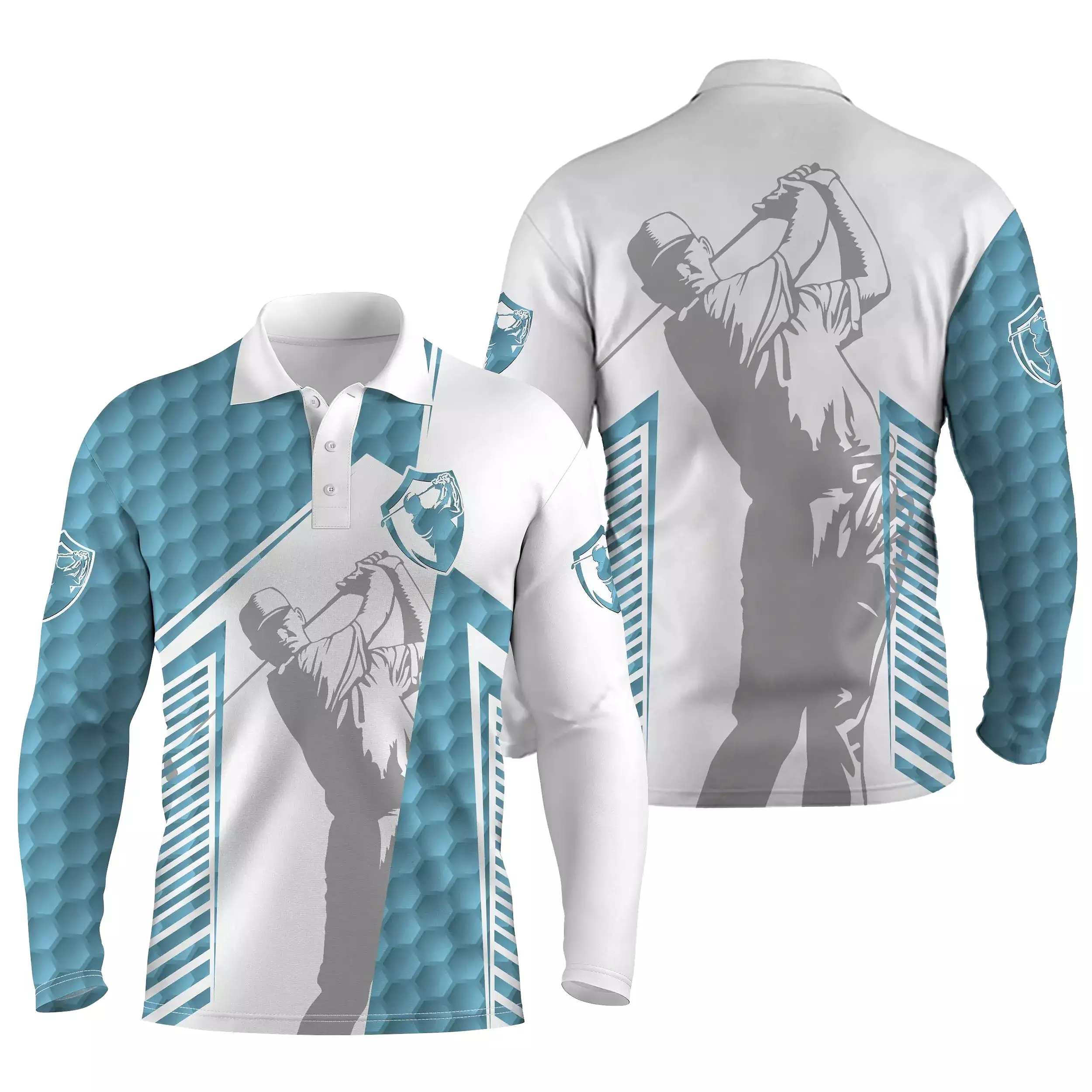 Polo de Sport, Polo de Golf Noir Blanc Vert Bleu Marine, Motif Balle de Golf, Club de Golf - CTS15052226