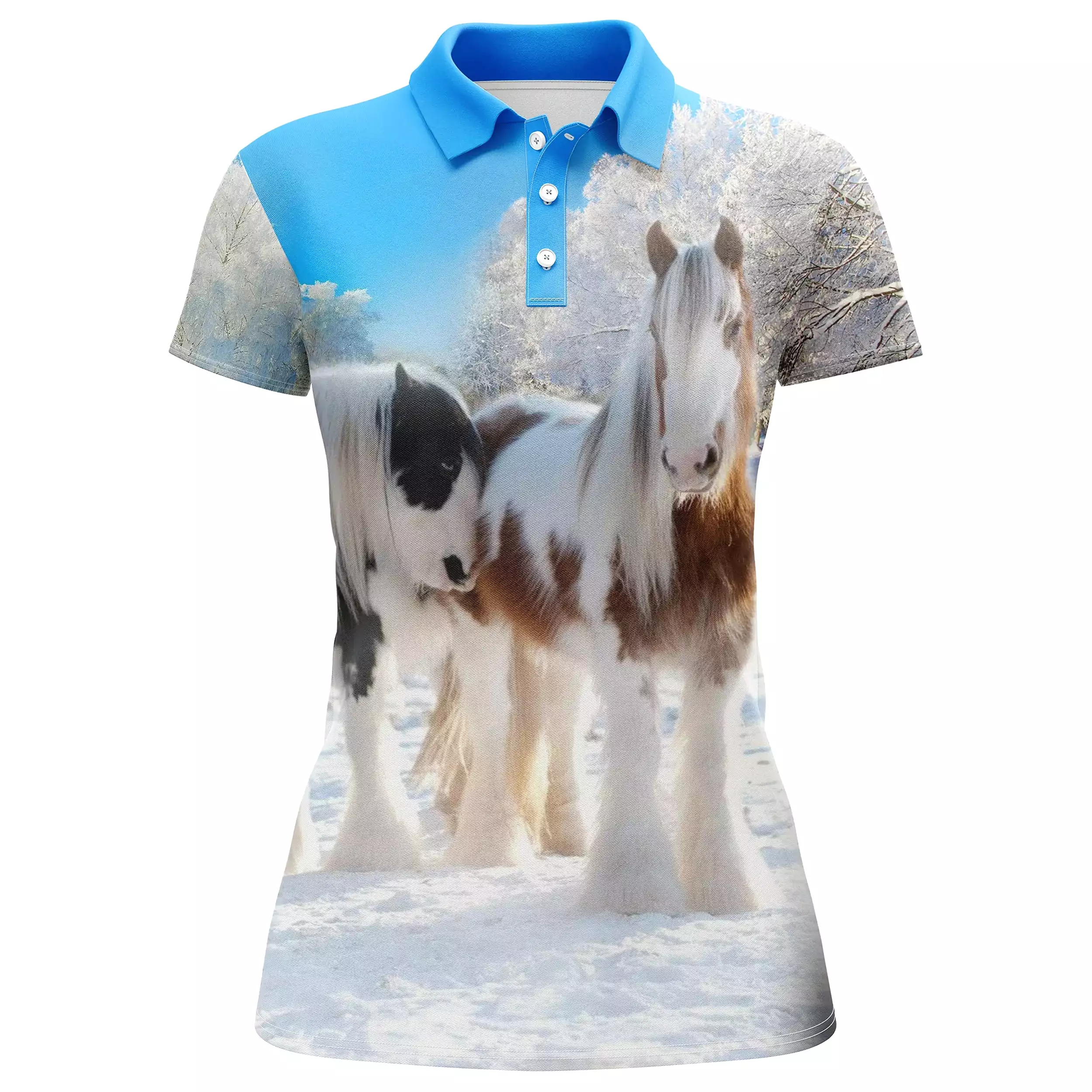 Polo quitation Homme Femme, Cadeau Original Fan des chevaux, Chaval Dans La Neige - CT24082222