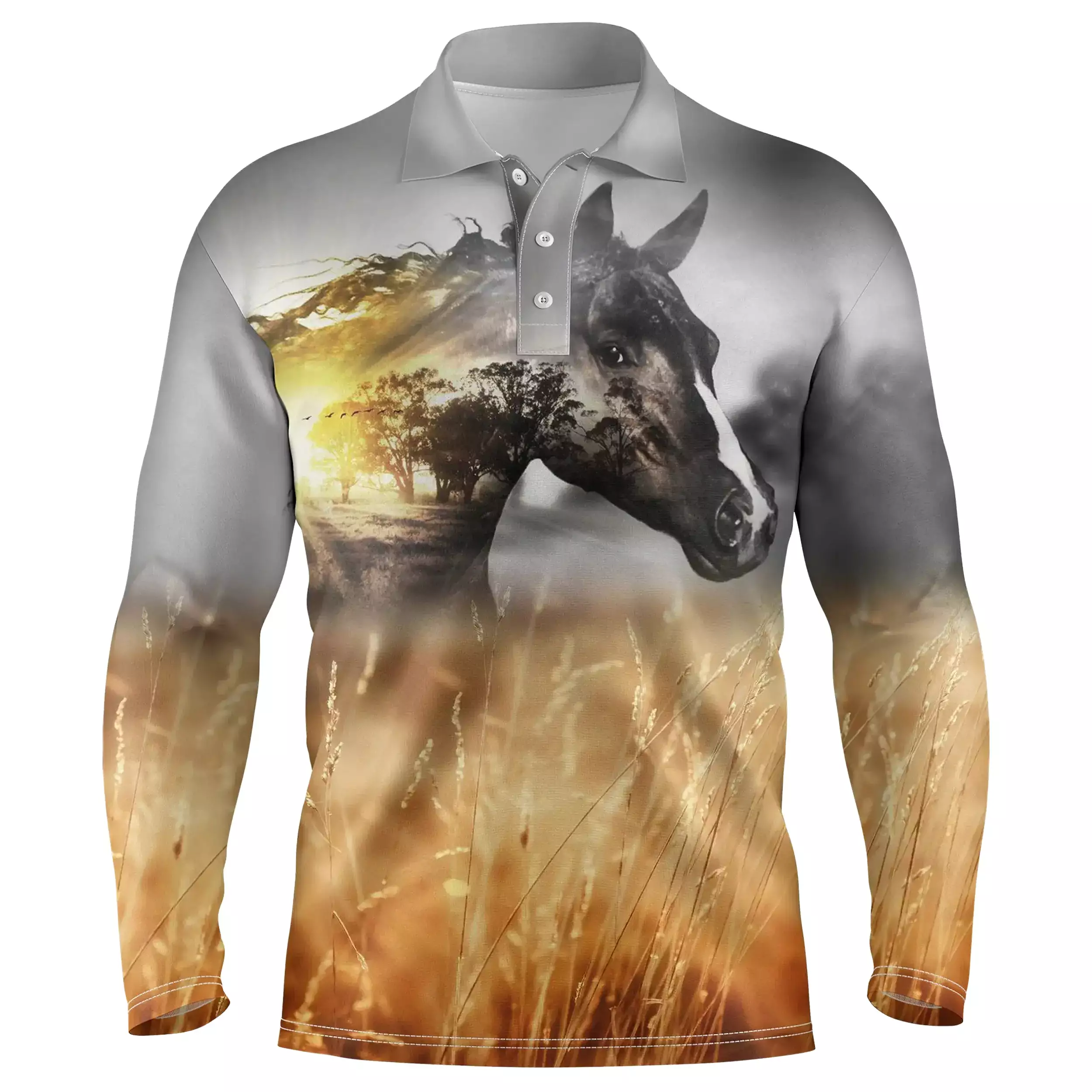 Polo quitation Homme Femme, Cadeau Original Fan des chevaux, Cheval Dans Les Champs De Blé - CT24082223