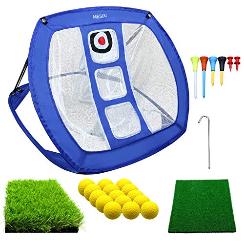 Pop Up Golf Chipping Net | Backyard Training Set with 15 Balls & 2 Hitting Mats