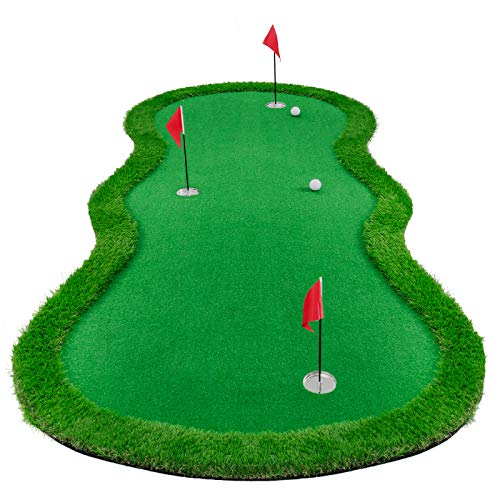 Premium S-Shape Golf Putting Greens - 4x10 Foot with 3 Holes & Flags