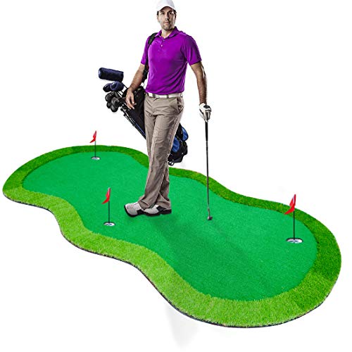 Premium S-Shape Golf Putting Greens - 4x10 Foot with 3 Holes & Flags