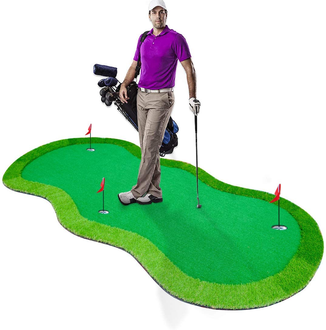 Premium S-Shape Golf Putting Greens - 4x10 Foot with 3 Holes & Flags