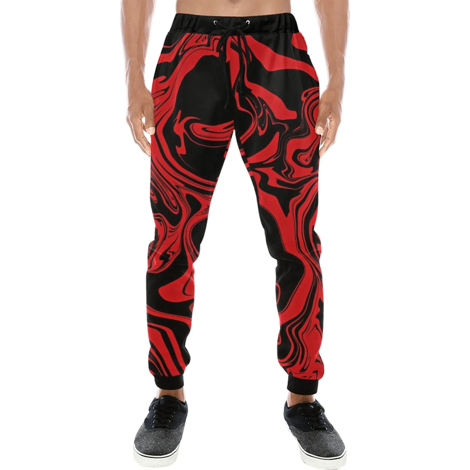 Red and Black Slime Oil Spill All Over Print Light-Weight Men's Jogger Sweatpants (Non Fleece Lined)