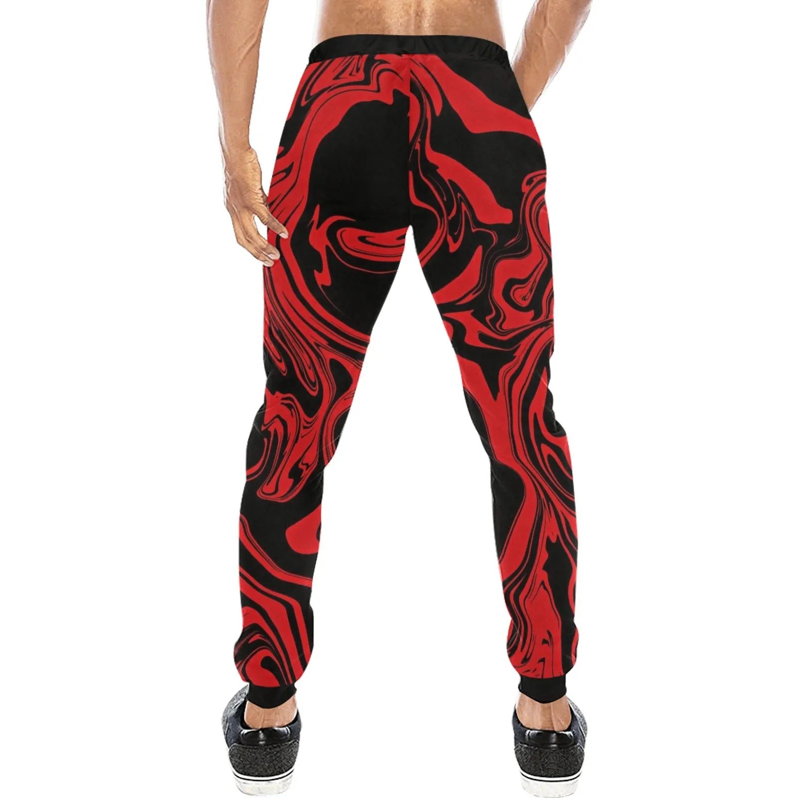 Red and Black Slime Oil Spill All Over Print Light-Weight Men's Jogger Sweatpants (Non Fleece Lined)