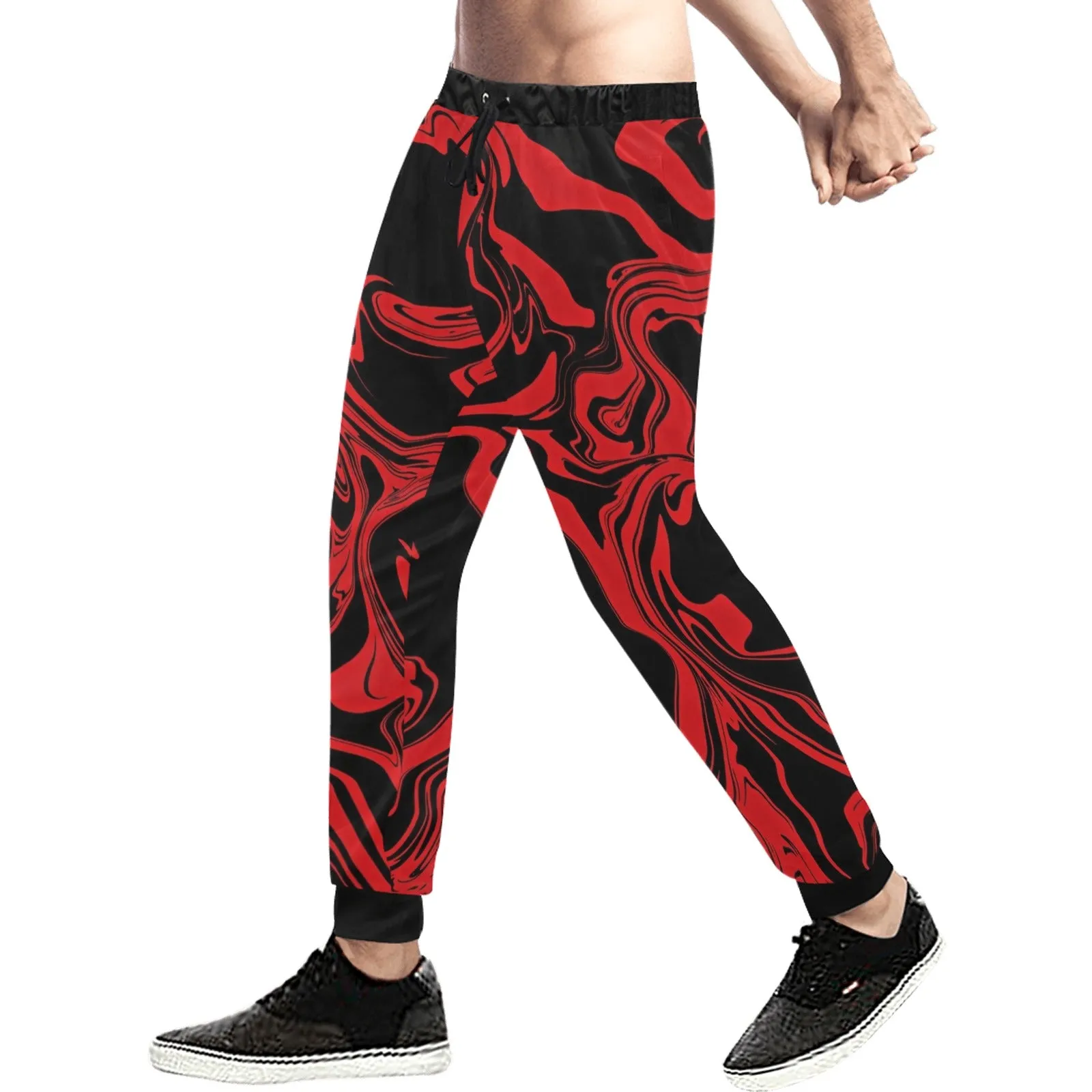 Red and Black Slime Oil Spill All Over Print Light-Weight Men's Jogger Sweatpants (Non Fleece Lined)