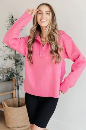 Sammi Collared Pullover in Hot Pink