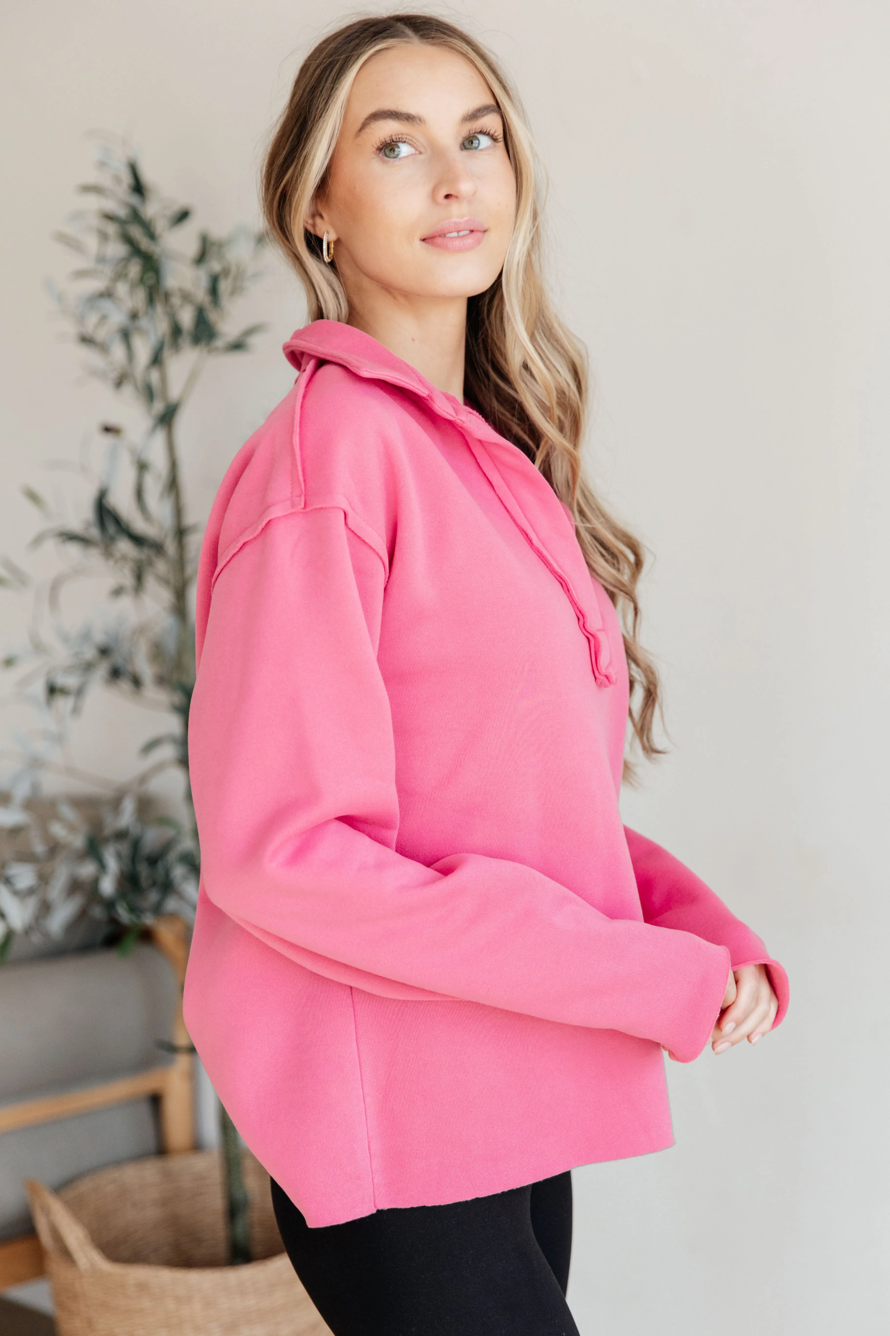 Sammi Collared Pullover in Hot Pink