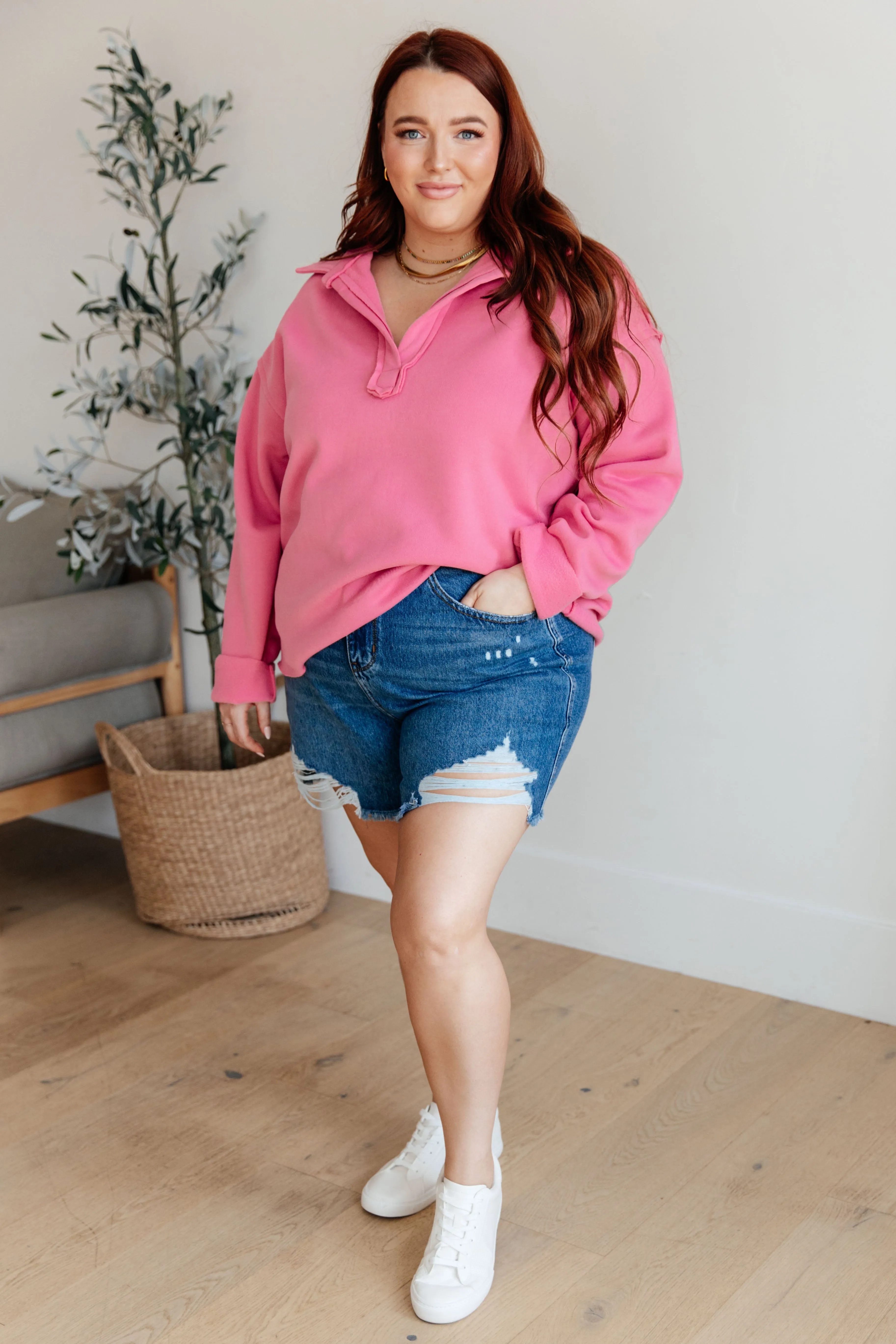 Sammi Collared Pullover in Hot Pink