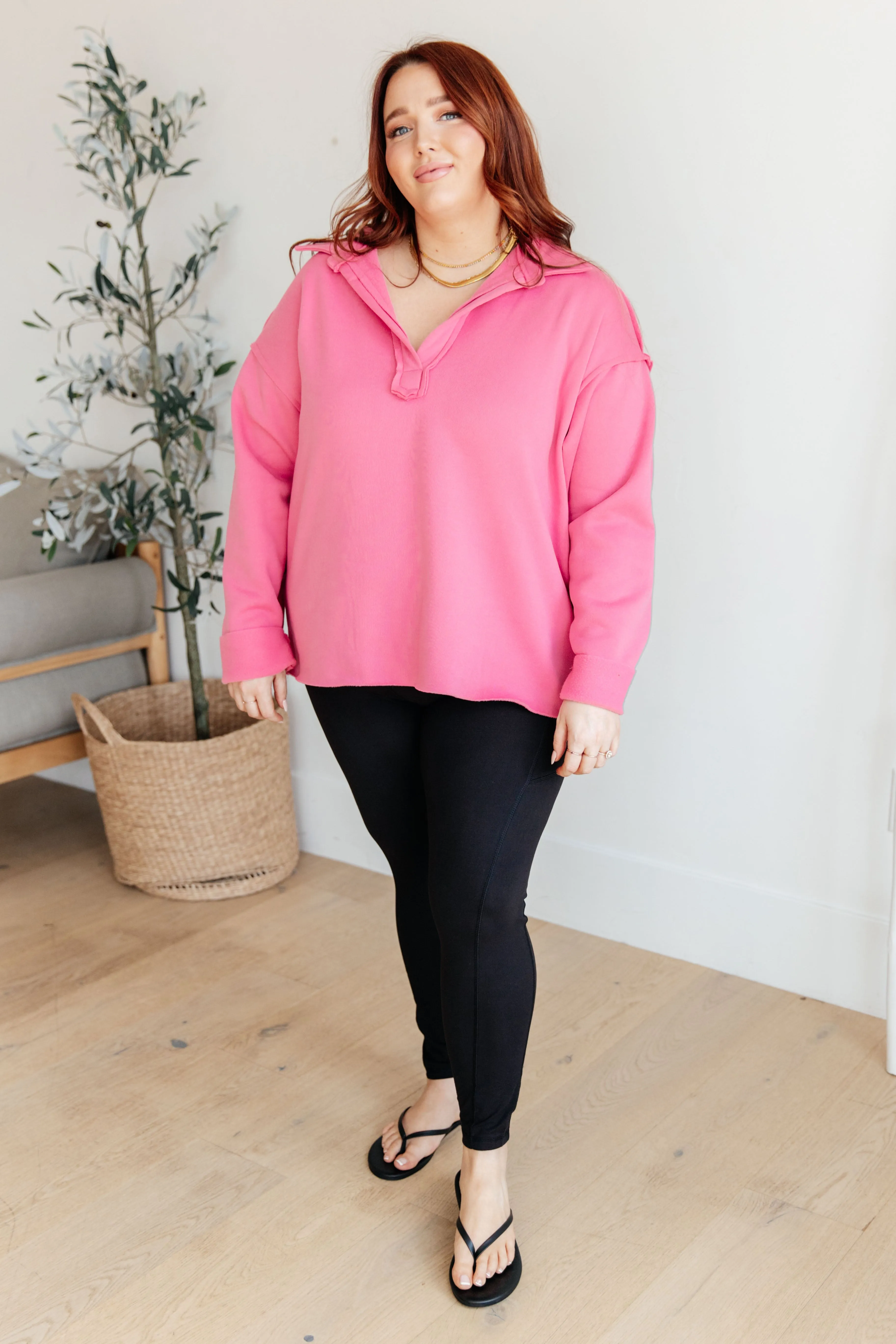 Sammi Collared Pullover in Hot Pink