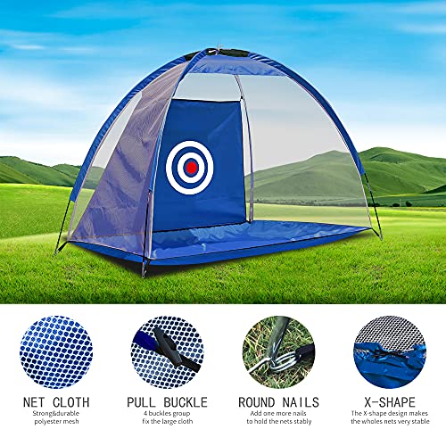 Starter Blue Golf Nets for Backyard - Kids Golf Practice Net with Golf Mat