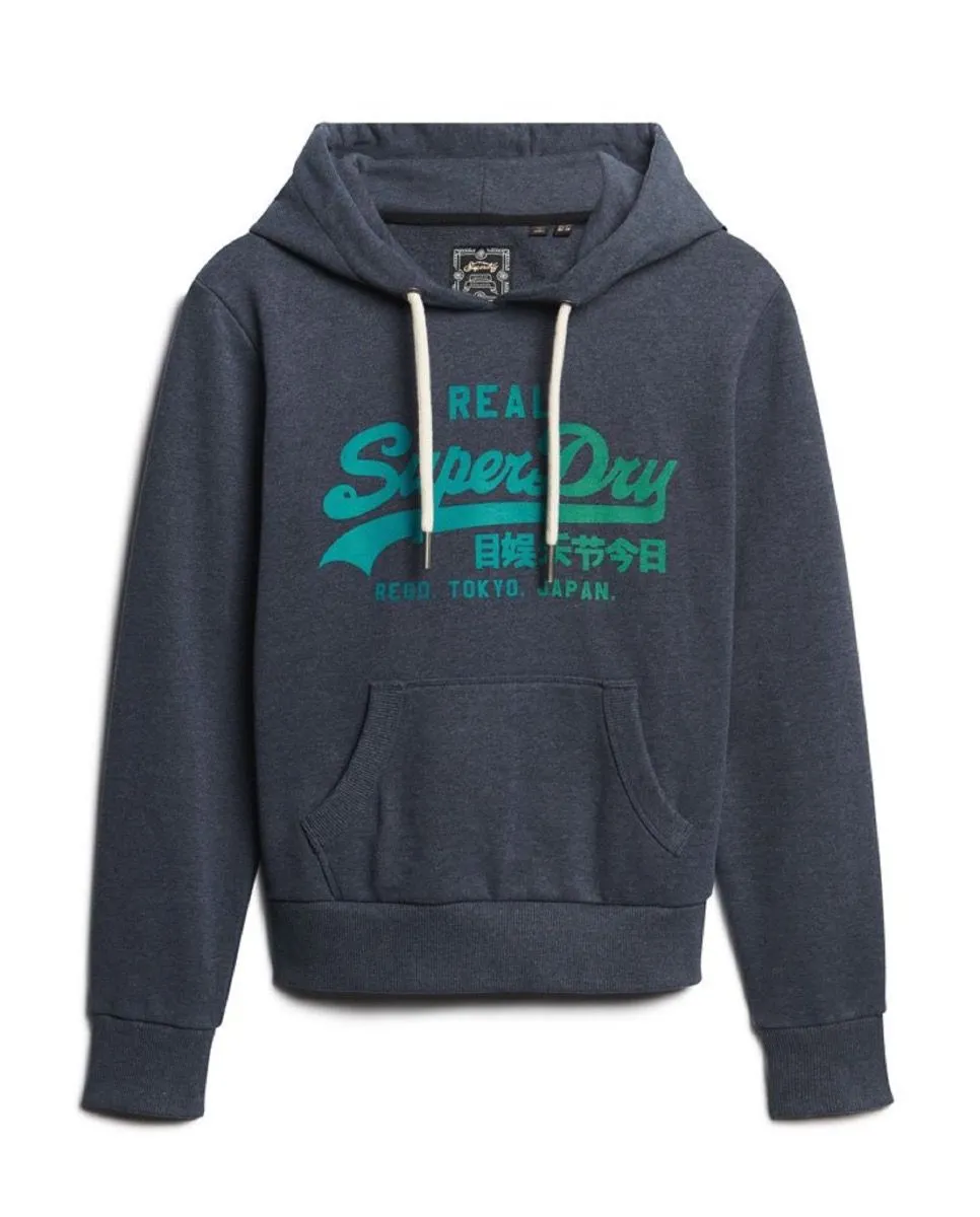 Superdry Womens Vintage Graphic Hooded Sweatshirts Indigo Marl