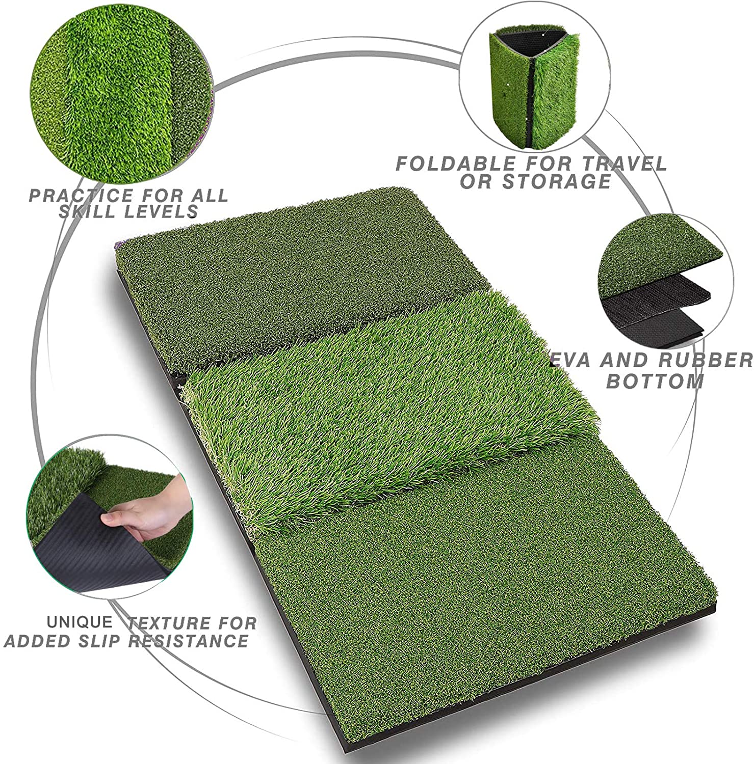 Tri-Turf XL Golf Hitting Mat 3-in-1 Golf Mat for Driving, Chipping and Putting