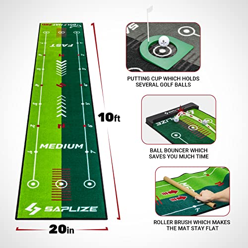 Two-Speed Golf Putting Practice Mat with Putting Alignment Mirror, 20 in X 10 ft Putting Training Aid Mat