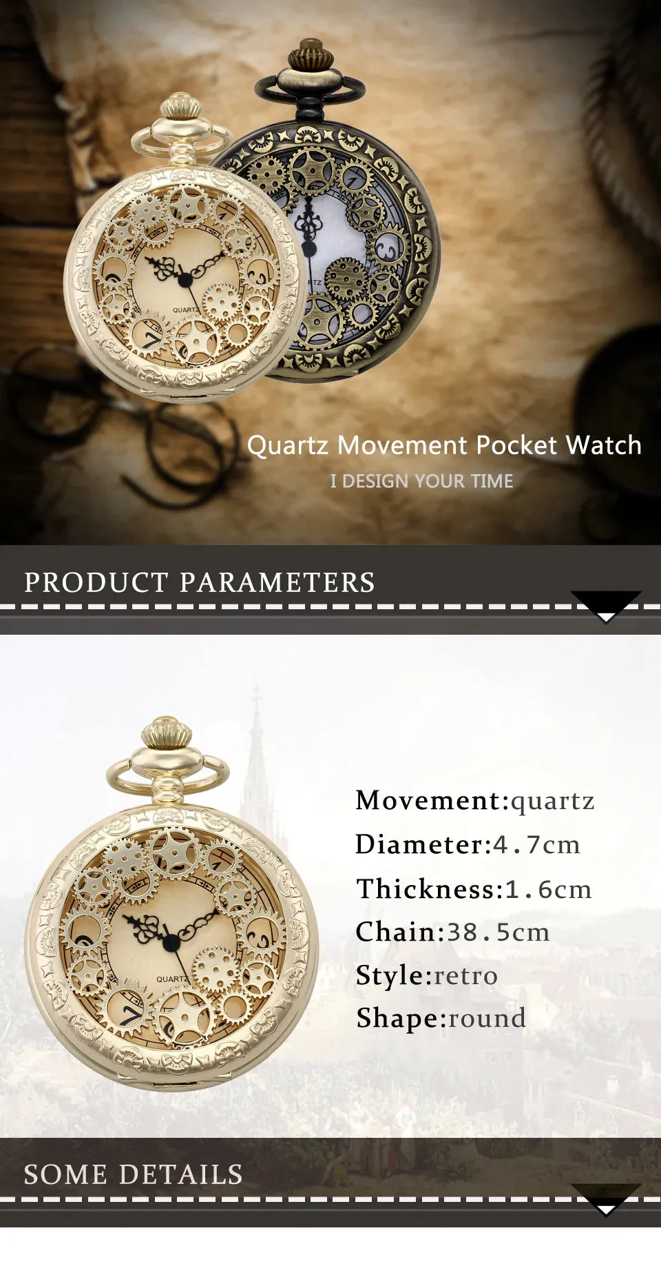 Unisex Retro Fashion Hollow Gear Steampunk Quartz Pocket Watch