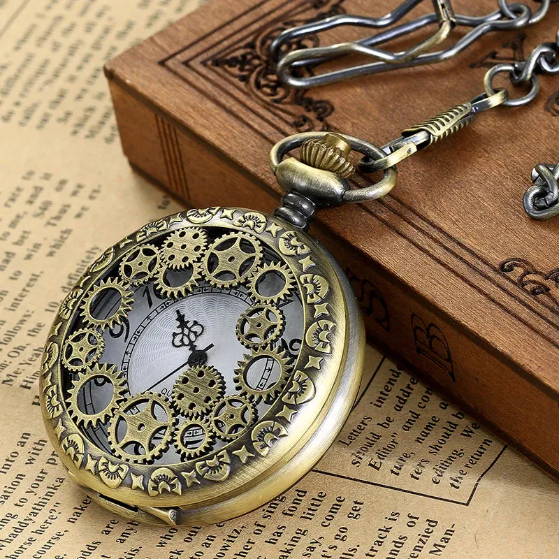 Unisex Retro Fashion Hollow Gear Steampunk Quartz Pocket Watch