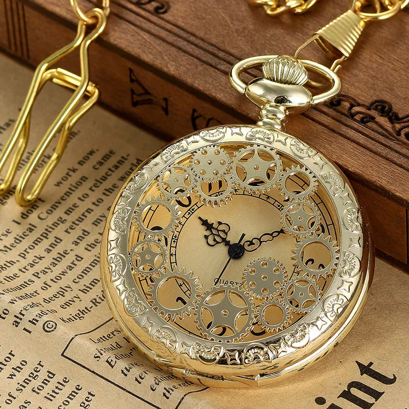 Unisex Retro Fashion Hollow Gear Steampunk Quartz Pocket Watch