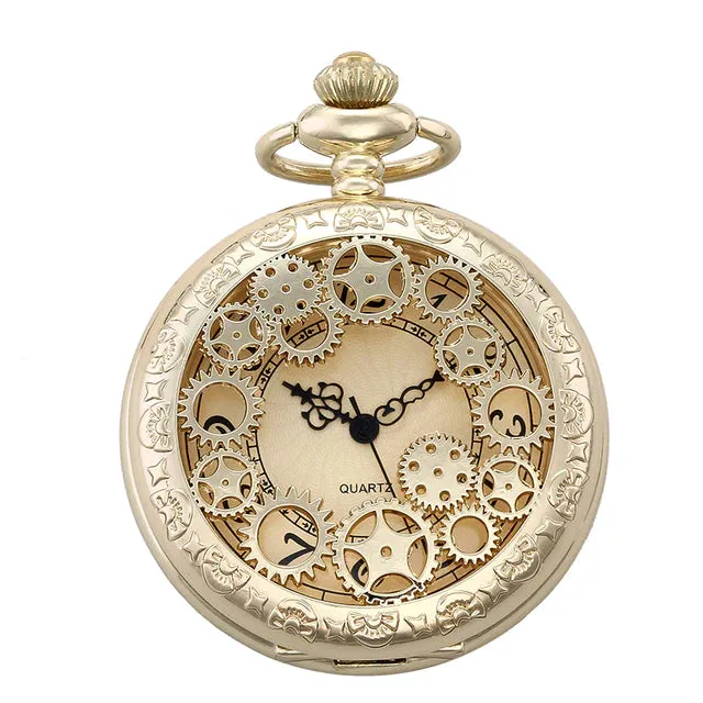 Unisex Retro Fashion Hollow Gear Steampunk Quartz Pocket Watch