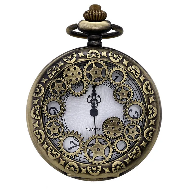 Unisex Retro Fashion Hollow Gear Steampunk Quartz Pocket Watch