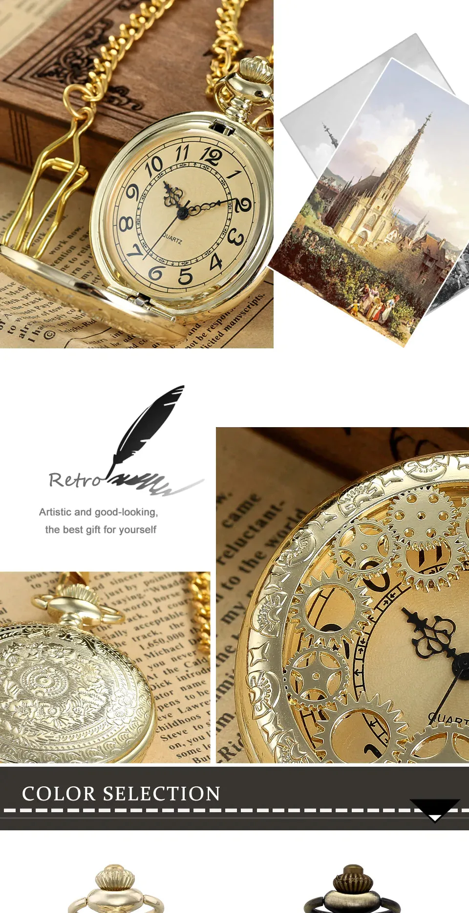 Unisex Retro Fashion Hollow Gear Steampunk Quartz Pocket Watch