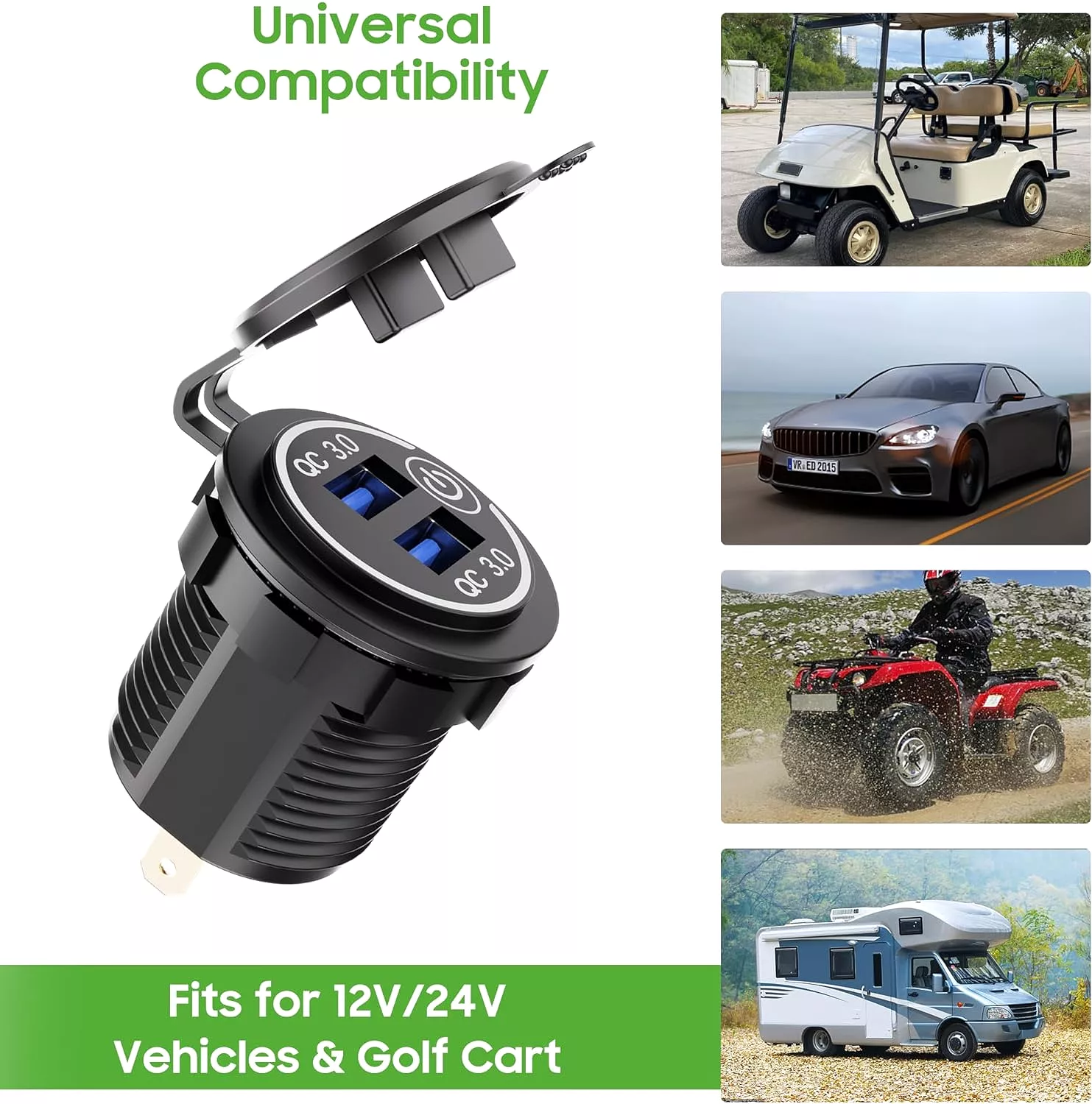 Universal USB charger socket for golf carts, cars, trucks, RVs and other vehicles - 10L0L