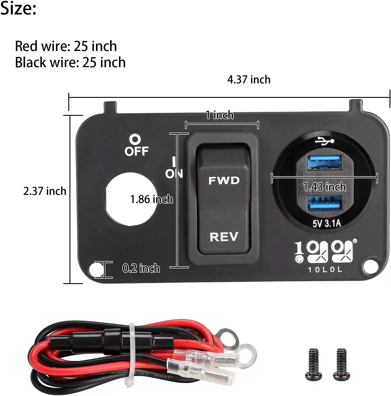 USB Port for Golf Cart with Digital Voltmeter and Forward/Reverse Switch - 10L0L