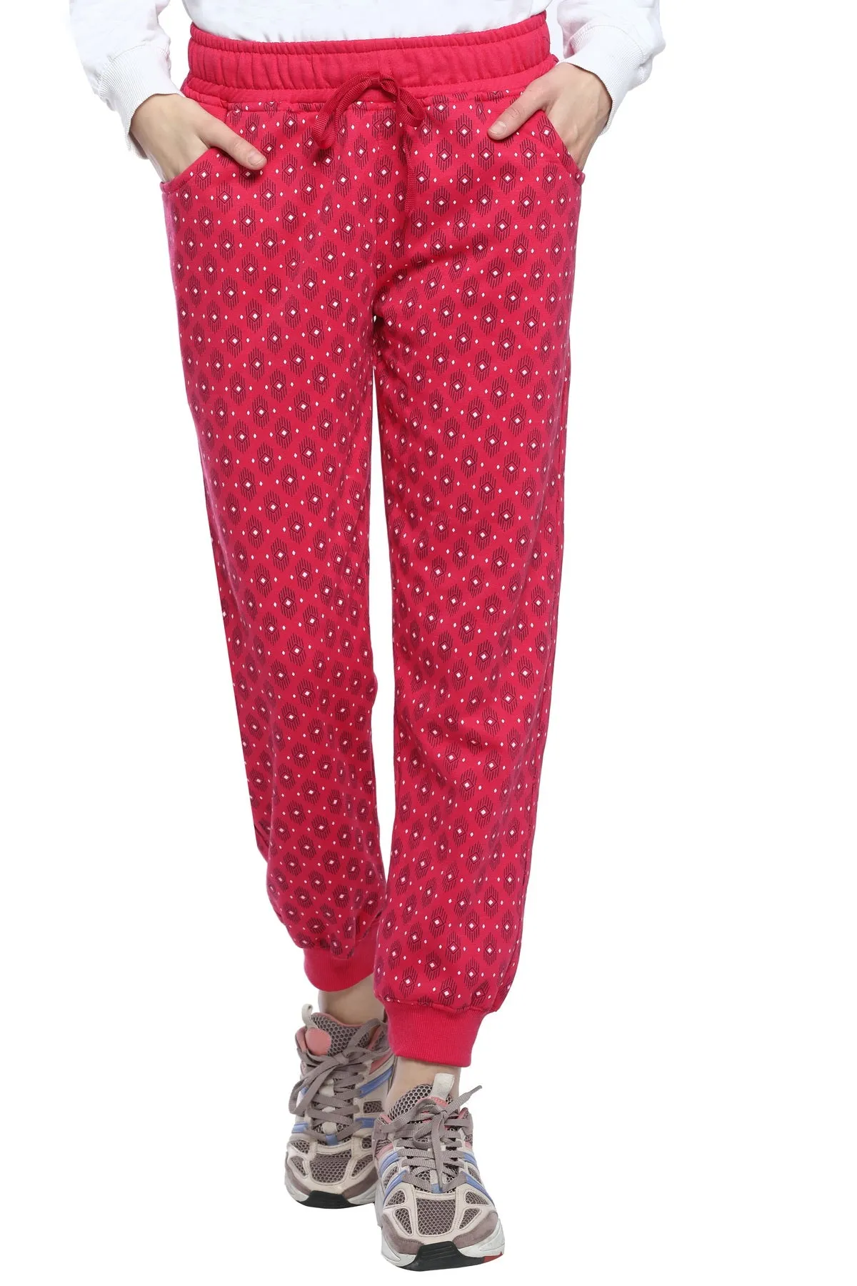 Winter Wear Cotton Fleece Printed Joggers - Pink