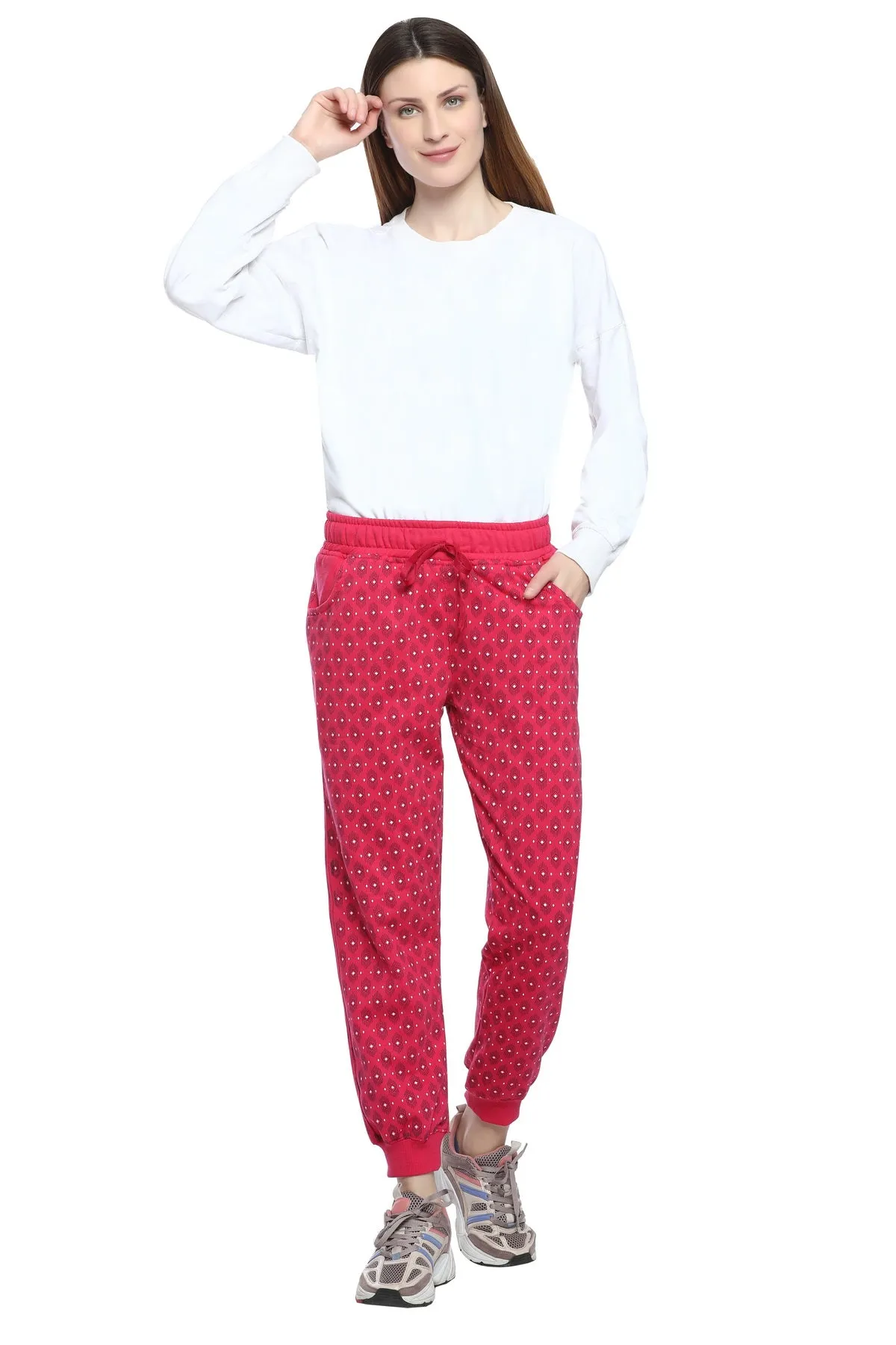 Winter Wear Cotton Fleece Printed Joggers - Pink