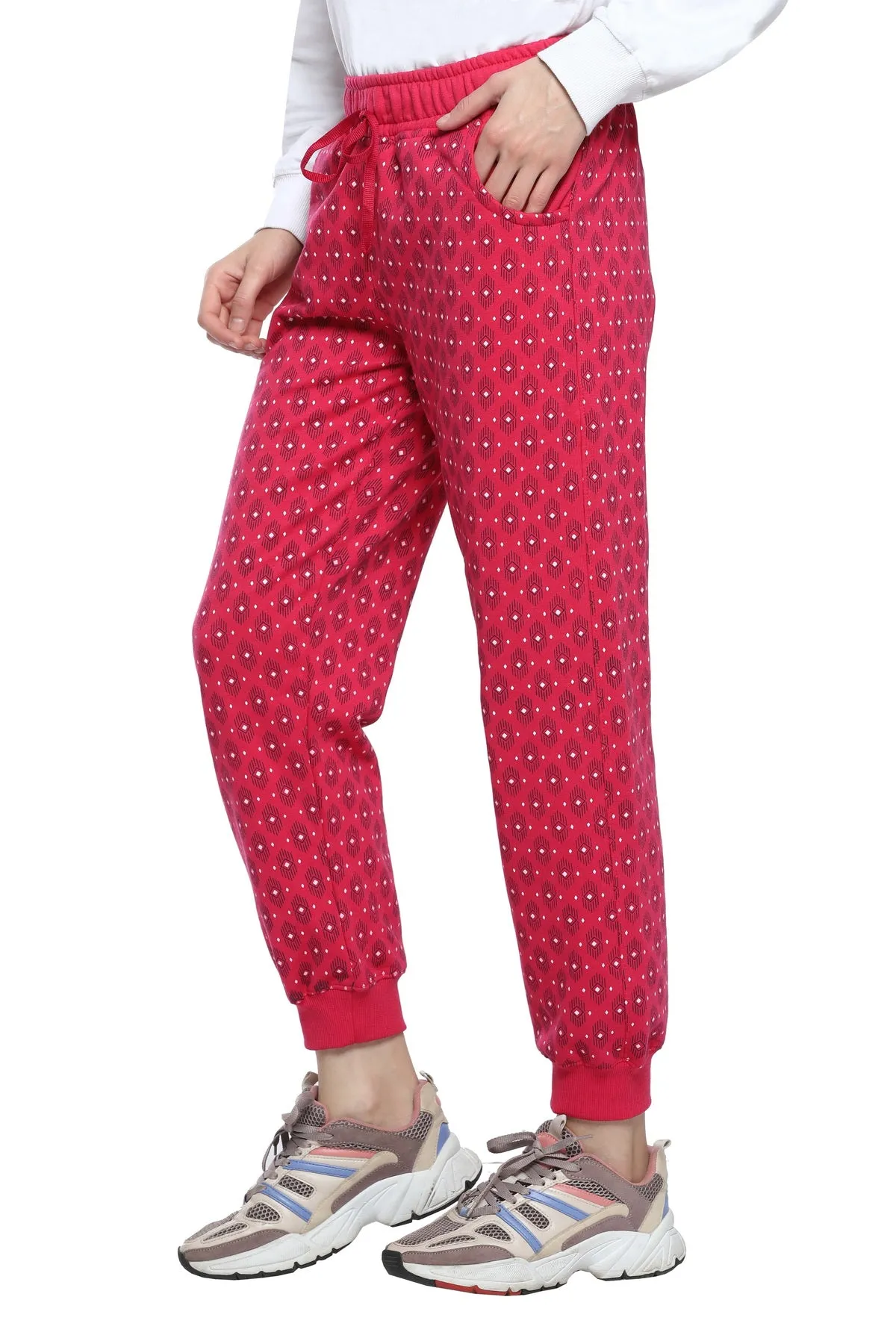 Winter Wear Cotton Fleece Printed Joggers - Pink